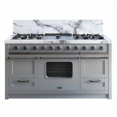 Wall Mural - 3D Render of a luxury gourmet kitchen with marble countertops and a professional-grade range, on isolated white background, Generative AI