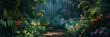beautiful jungle with colorful flowers and green leaves, generative AI