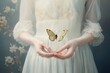 Hand holding a butterfly dress midsection fragility