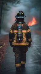 Wall Mural - b'Firefighter walking towards a fire'