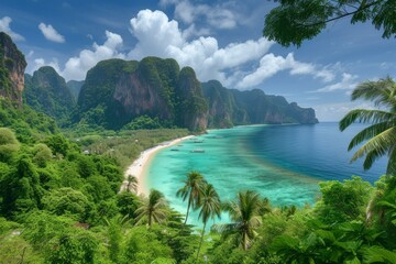 b'panoramic landscape of beautiful railay beach in krabi, thailand'