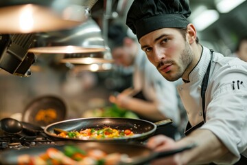 Wall Mural - b'Young male chef is cooking in a restaurant kitchen'