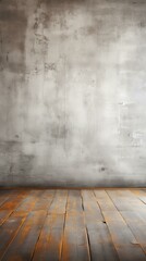 Wall Mural - b'Old wooden floor and gray concrete wall background'