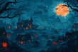 b'Spooky Village Illustration'