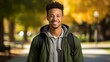 b'Happy African American male college student on campus'