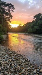 Wall Mural - b'Sunset over the river in the jungle'