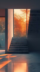 Canvas Print - b'Marble stairs bathed in warm sunlight'