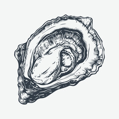 Wall Mural - Oyster seafood woodcut drawing vector