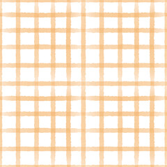 Watercolor seamless pattern orange check, stripe.