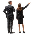 © Sim - full body back view of businessman and businesswoman pointing over something on transparency background PNG