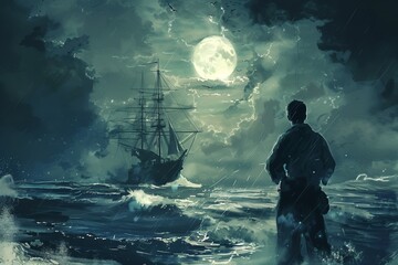 Wall Mural - illustration of the captain of a warship