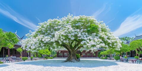 Wall Mural - the white flowers are full of big trees, jiangnan, 