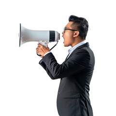 businessman holding megaphone on transparency background PNG
