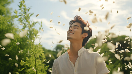 Wall Mural - Modern Asian man in the park