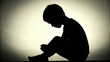 Illustration of silhouette innocent child sitting and bowed head represent depression and harassment