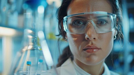 Wall Mural - young woman researcher is working in a science laboratory