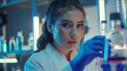 Wall Mural - young woman researcher is working in a science laboratory