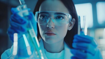 Wall Mural - young woman researcher is working in a science laboratory