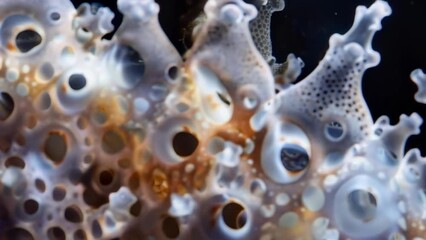 Canvas Print - Closeup of a colony of radiolaria tiny marine protozoa with intricate sculpted shells playing a vital role in capturing carbon and . AI generation.