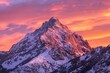 Mountain Peak at Sunset, With The Golden Glow of The Sun Painting The Sky in Hues of Orange And Pink, Generative AI