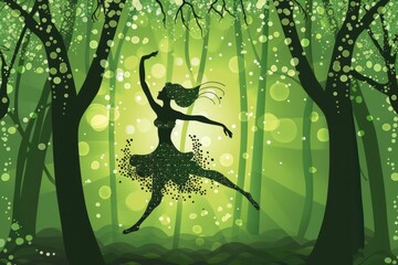 Cartoon cute doodles of a mystical forest nymph dancing gracefully among the trees, her laughter echoing through the enchanted woods, Generative AI