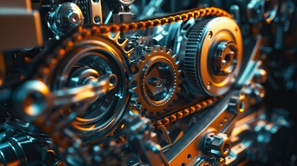 Belt drive of Diesel engine electric generator. Close up car timing belt. Belt transmission close up. industrial technology concept background. copy space for text.