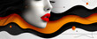 A woman with a red lip is the main focus of the image