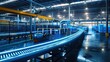© Naknakhone - Modern industrial factory with automated machinery and conveyor belts for manufacturing and transportation. Blue steel machinery and equipment in empty warehouse modern.