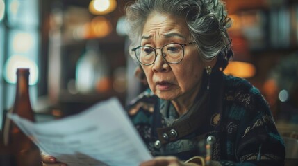 Upset business owner reading negative mail, concerned about taxes, debt, and money issues.