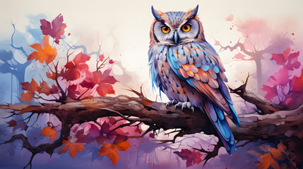 Canvas Print - Owl Watercolor Style