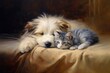 Dog sleeping with cat dog painting mammal.