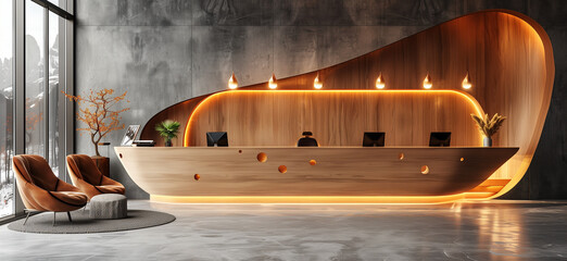 Wall Mural - Parametric Style Reception Counter Design with Diverse Materials