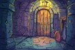 Cartoon cute doodles of a secret passage hidden within the walls of a castle, leading to a forgotten chamber filled with ancient treasures, Generative AI