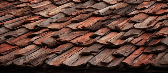 Wall Mural - Close up of a wooden tile roof with a brown plant pattern