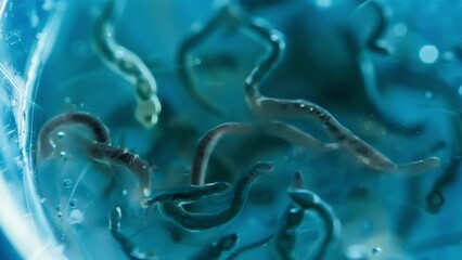 Canvas Print - A group of nematodes in a petri dish swarming and wriggling in a synchronized motion reminiscent of a microscopic dance. . AI generation.