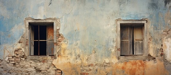 Poster - Two windows adorn the side of an old brick building