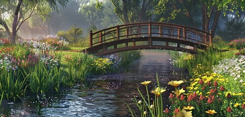 Poster - wooden bridge over the river