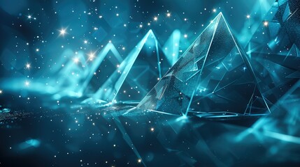 Poster - Enigmatic turquoise blue triangles merging with abstract light patterns, perfect for sleek hi-tech presentations. Generative AI.