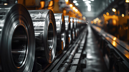 Poster - A several stainless steel coils in a factory. Generative AI.