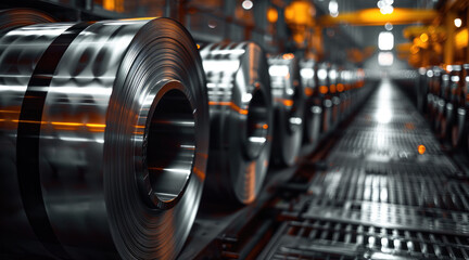 Poster - A several stainless steel coils in a factory. Generative AI.