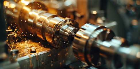 Fototapete - A close-up shot of a precision milling machine at work. Generative AI.