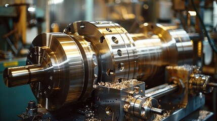 Poster - Big strong lathe shiny parts. Generative AI.