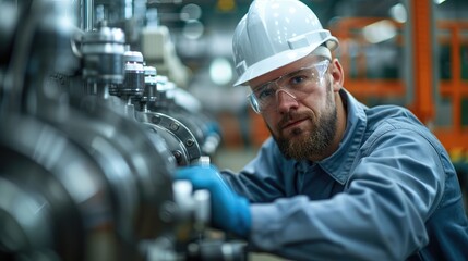 Poster - Engineer adjusting machinery in factory. Generative AI.