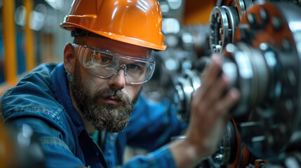 Poster - Engineer adjusting machinery in factory. Generative AI.