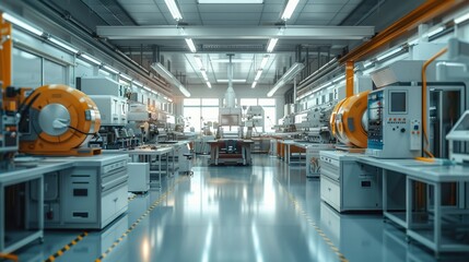 Poster - A modern workshop for development and prototyping, clean, modern machines. Generative AI.