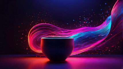 Modern digital wallpaper and abstract pot of neon lines