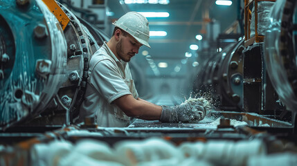 Aufkleber - Working at manufacturing, plant, factory, A worker at work behind his machine. Generative AI.