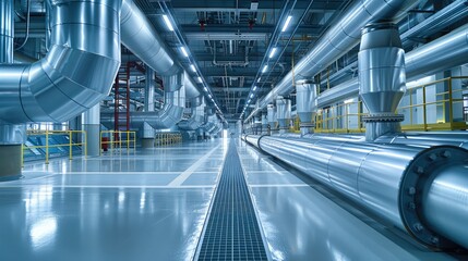 Poster - Modern insulation techniques, pipes, and systems transform an industrial facility. Generative AI.