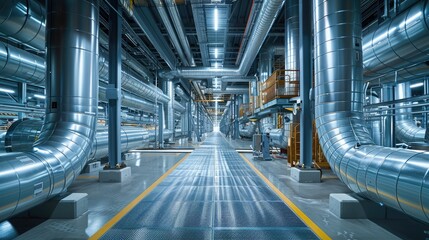 Poster - Modern insulation techniques, pipes, and systems transform an industrial facility. Generative AI.