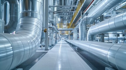 Poster - Modern insulation techniques, pipes, and systems transform an industrial facility. Generative AI.